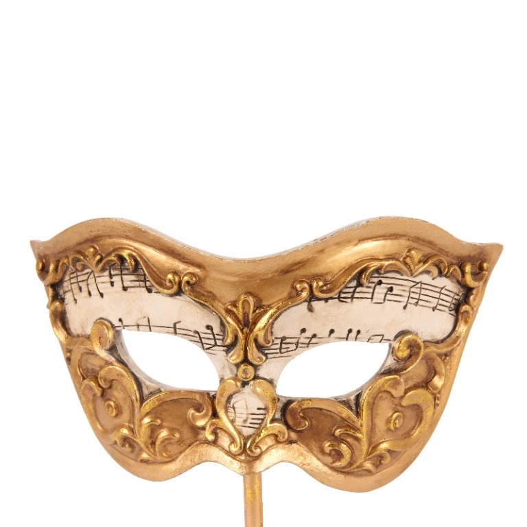 Máscara decorativa sobre base - dorada - 20,5 cm - resina artística