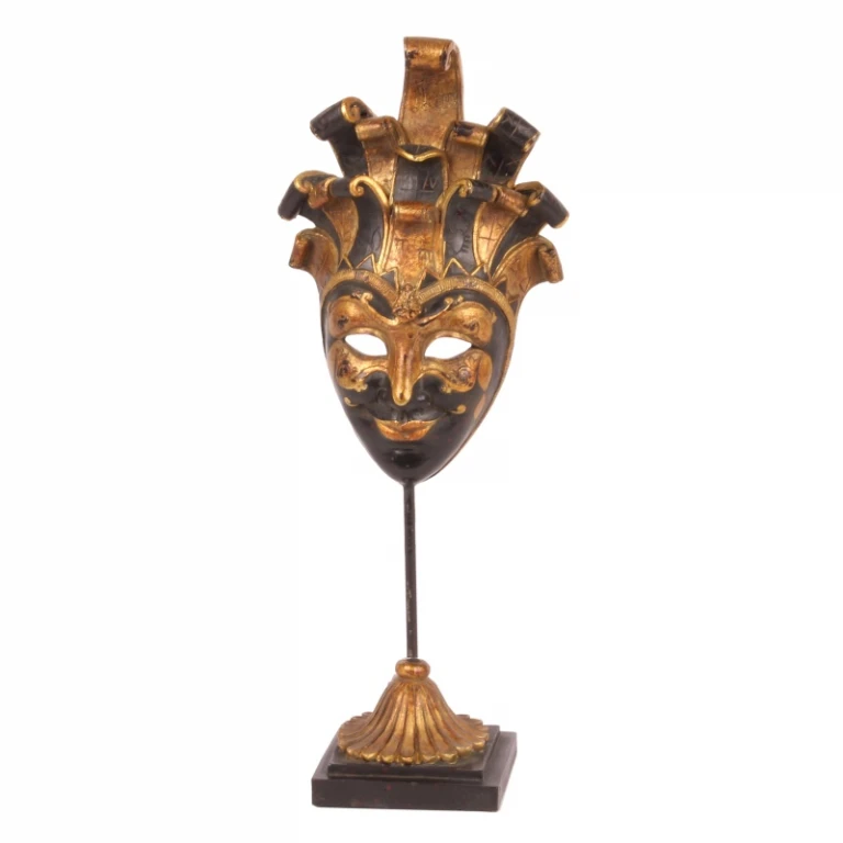 Máscara decorativa con base - negro/oro - 28 cm - resina artística