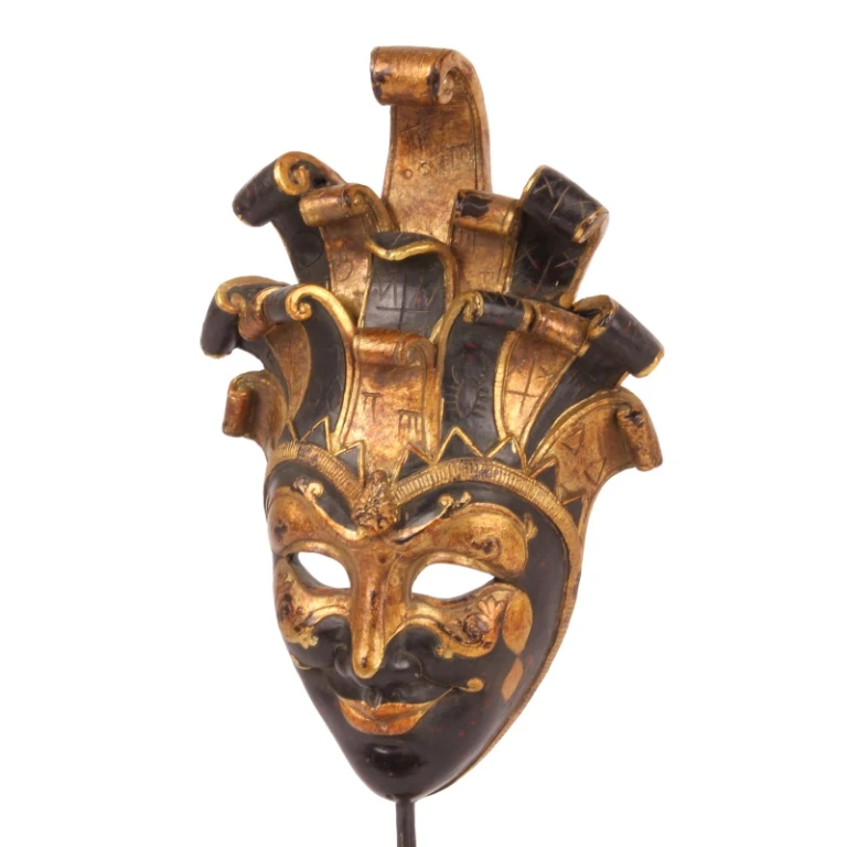 Máscara decorativa con base - negro/oro - 28 cm - resina artística