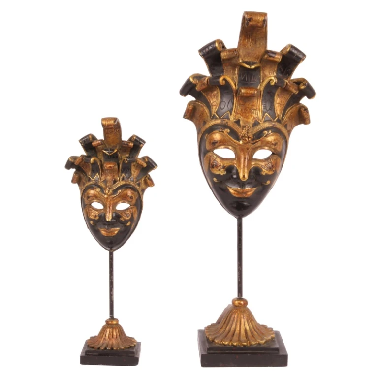 Máscara decorativa con base - negro/oro - 28 cm - resina artística