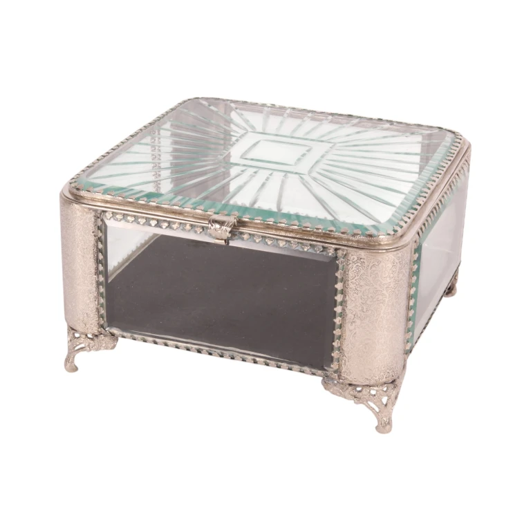 Caja de almacenamiento cuadrada - 21 x 21 x 13 cm - plata - vidrio
