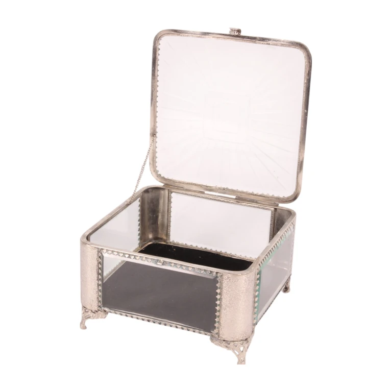 Caja de almacenamiento cuadrada - 21 x 21 x 13 cm - plata - vidrio