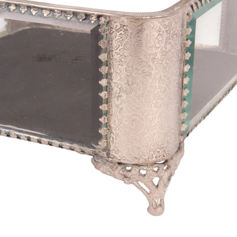 Caja de almacenamiento cuadrada - 21 x 21 x 13 cm - plata - vidrio
