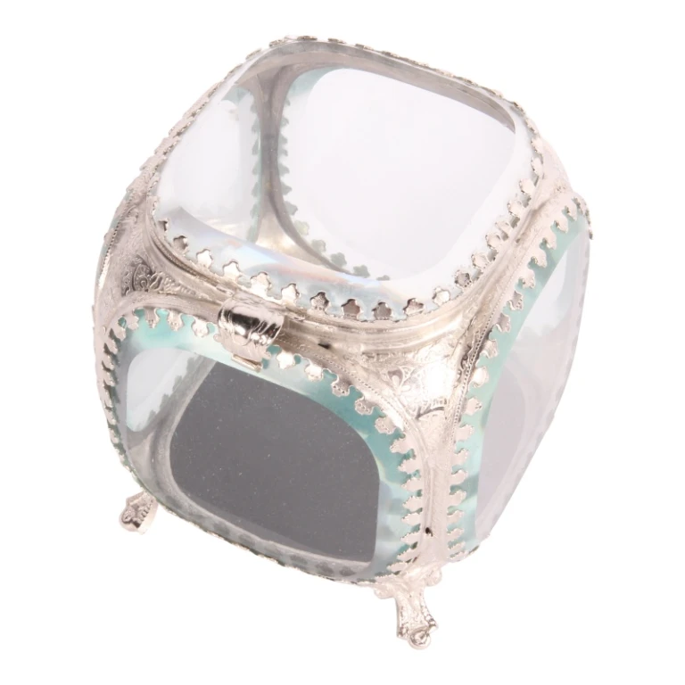 Caja de joyería 9,5 x 9,5 x 11 cm - plateada - vidrio