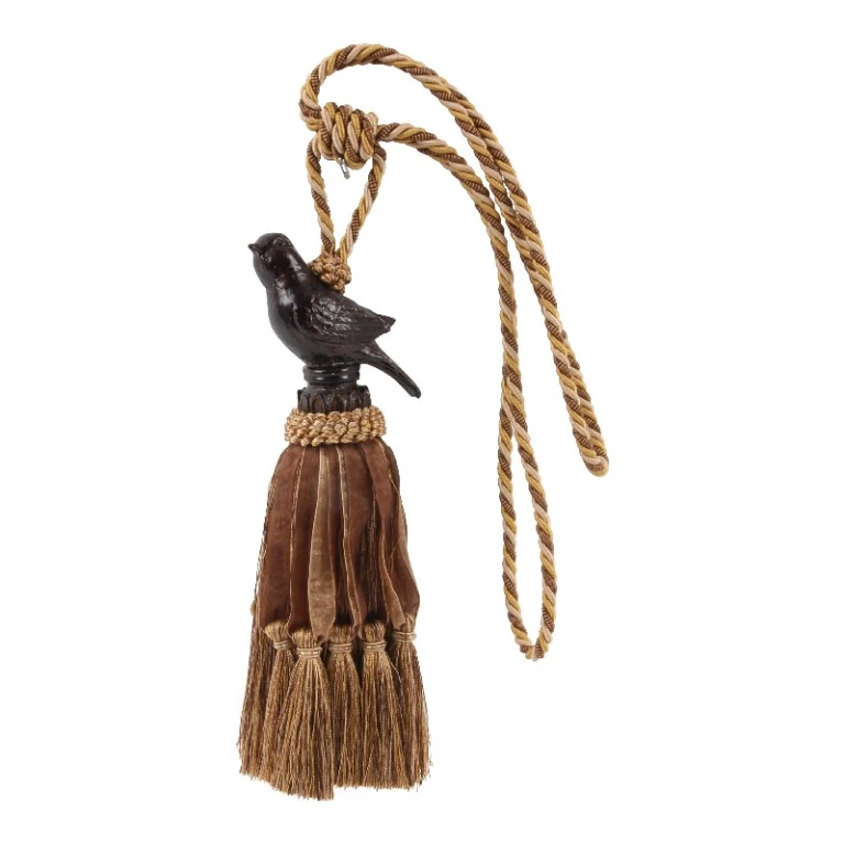 Plumero de cortina con pájaro - 62 cm - marrón - tela