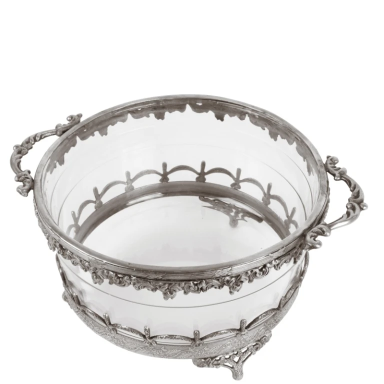 Portavelas - plateado - latón y vidrio - 14 cm
