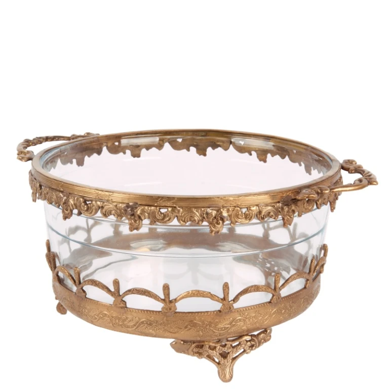Portavelas - dorado - latón y vidrio - 14 cm