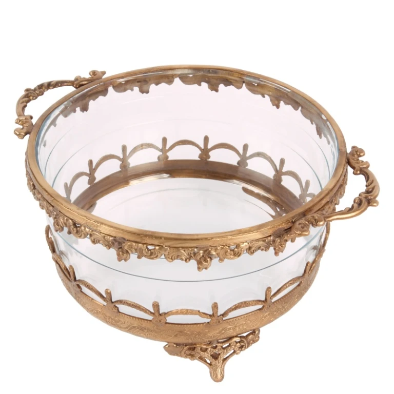 Portavelas - dorado - latón y vidrio - 14 cm