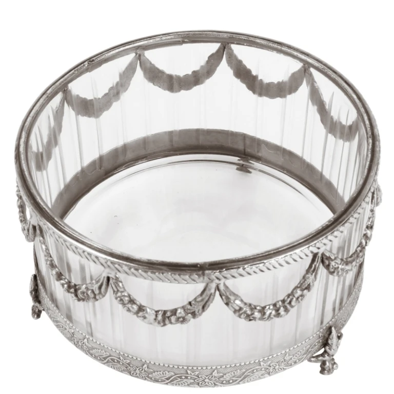 Candle holder - silver - 10 cm - brass and glass