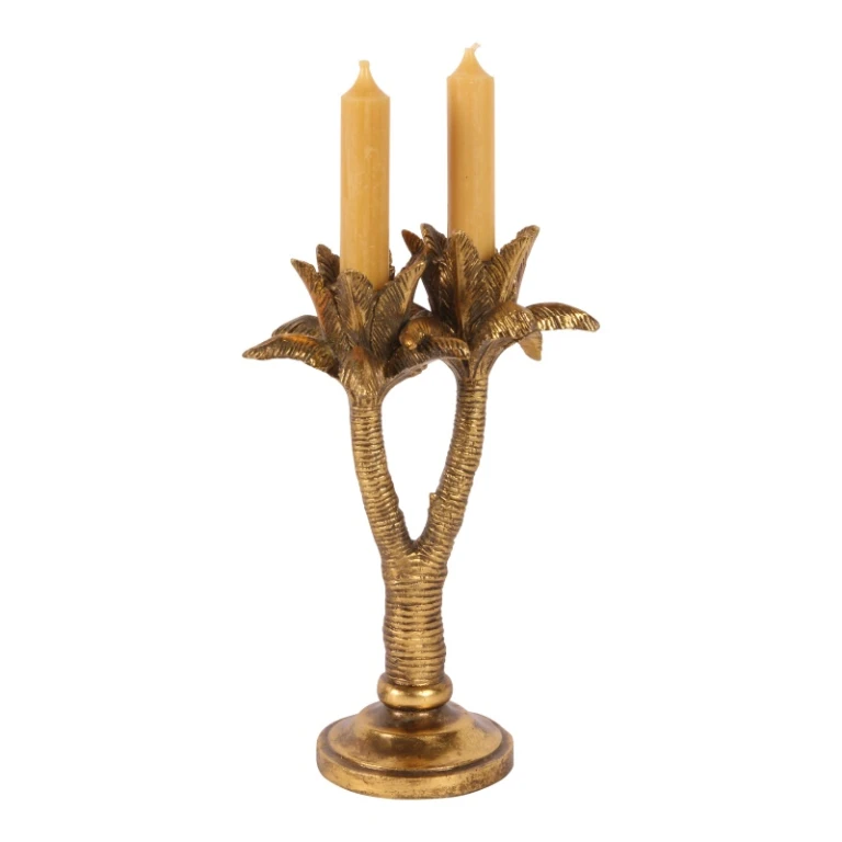 Candelabro Palma - 24 cm - dorado - resina sintética
