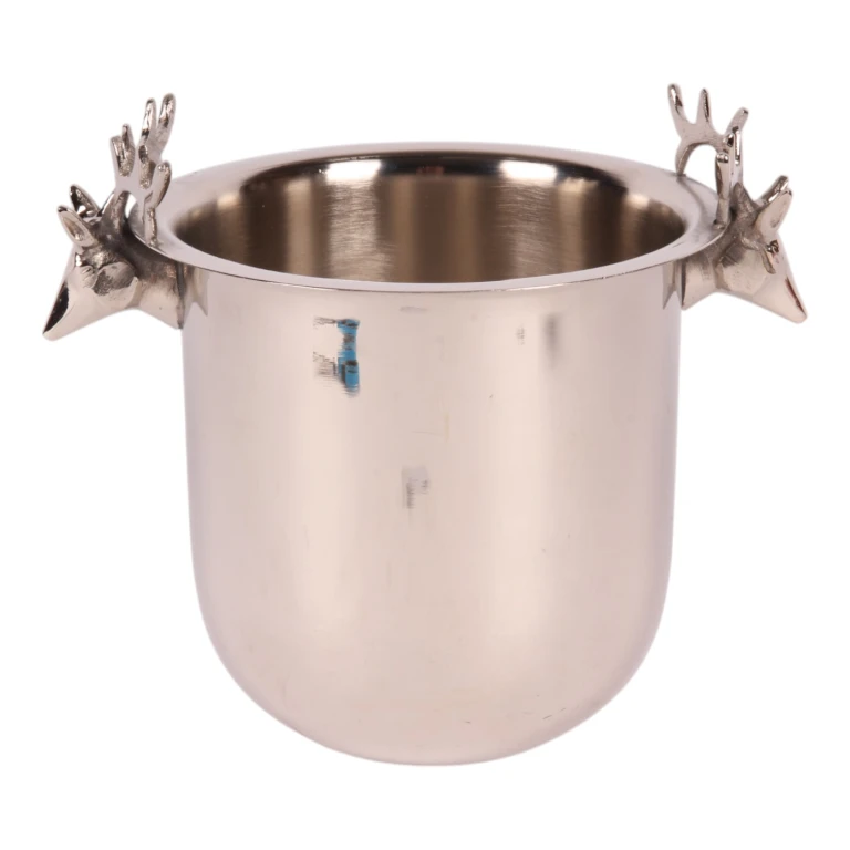 Enfriador de vino con cabezas de ciervo - latón plateado - 24 cm - 1 pieza
