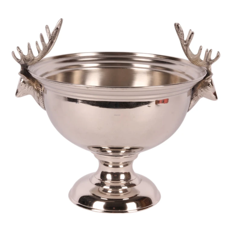 Enfriador de vino con cabezas de ciervo - latón plateado - 27,5 cm