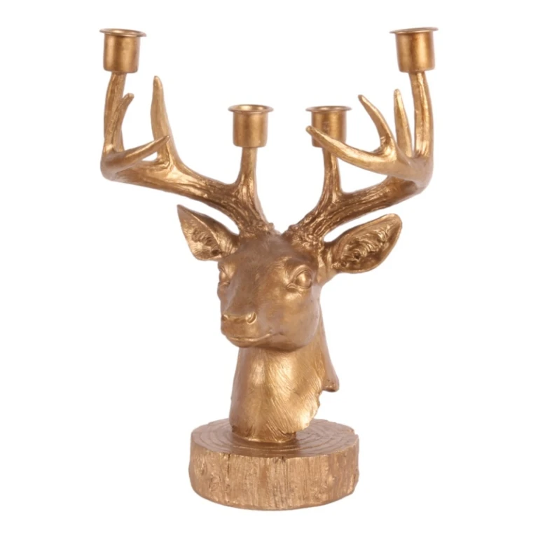 Candelabro Ciervo - 31,5 cm - dorado - resina sintética