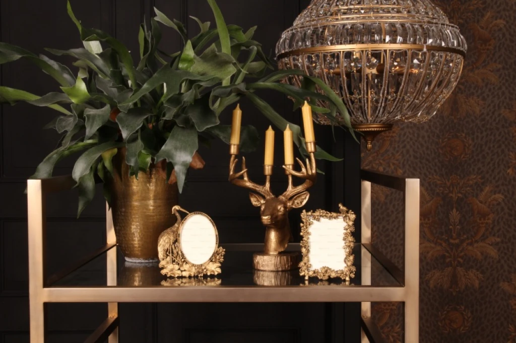 Candelabro Ciervo - 31,5 cm - dorado - resina sintética