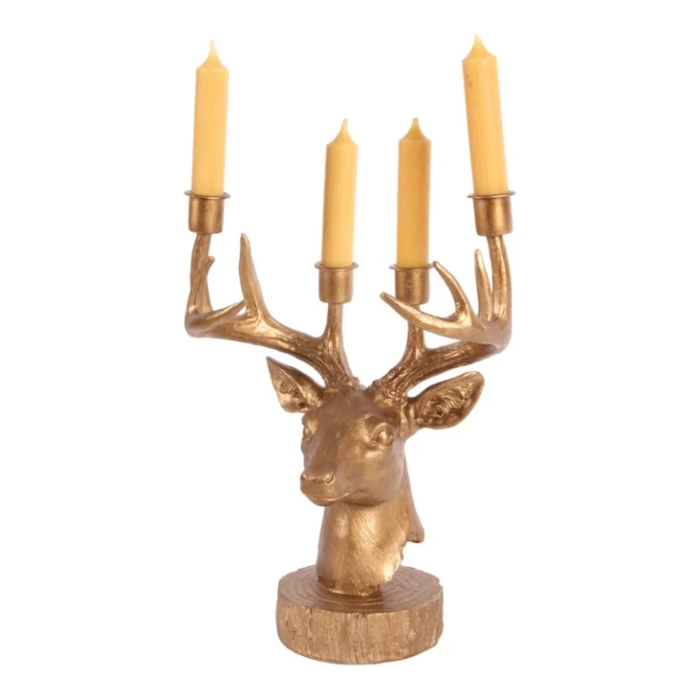 Candelabro Ciervo - 31,5 cm - dorado - resina sintética
