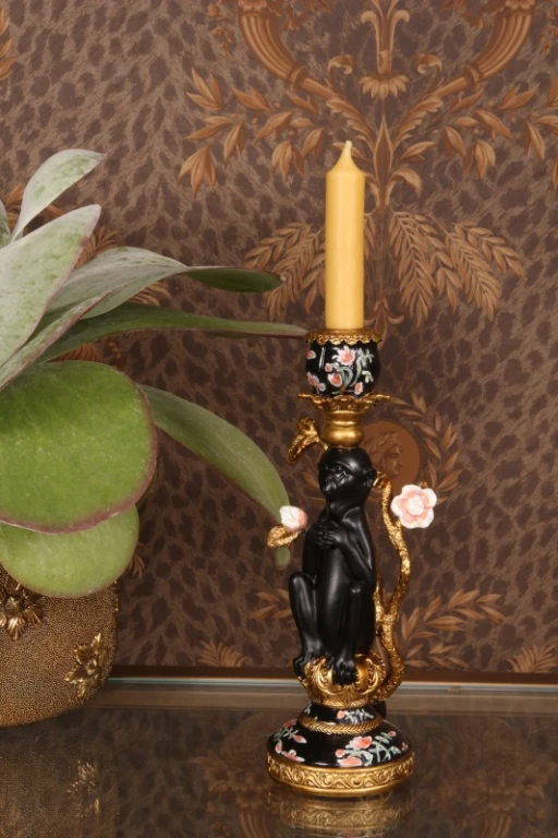 Candelabro Mono - 25,5 cm - negro - resina sintética