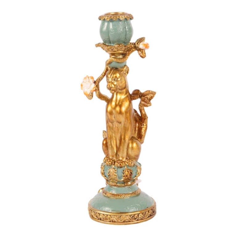 Candelabro Leopardo - 25,5 cm - dorado - resina sintética