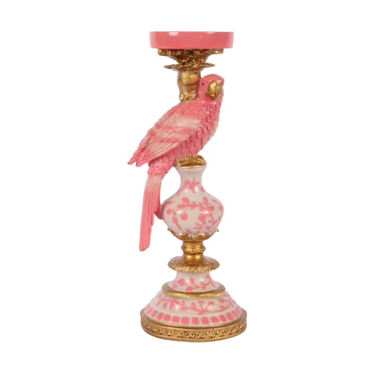 Candelabro Loro - 32,5 cm - rosa - resina sintética
