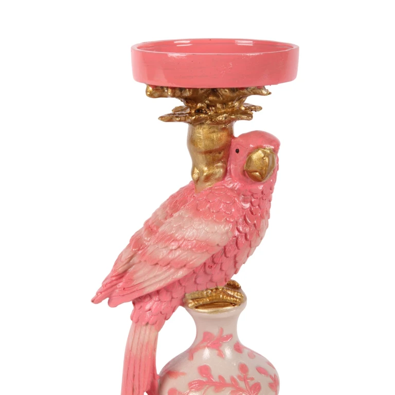 Candelabro Loro - 32,5 cm - rosa - resina sintética