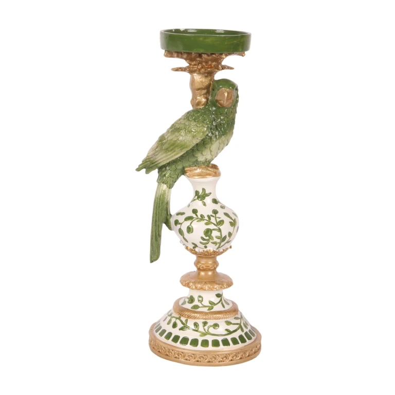 Candelabro Loro - 32 cm - verde - resina sintética