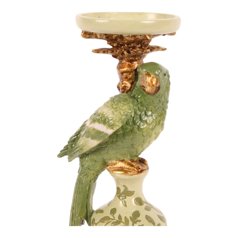 Candelabro Loro - 32 cm - verde - resina sintética