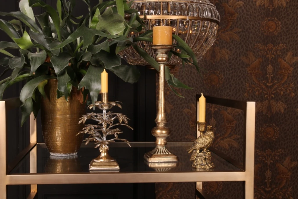 Candelabro Pájaro - 16 cm - dorado - resina sintética