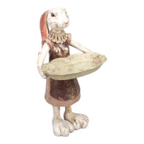 Konijn met bord beeld resin 27 cm