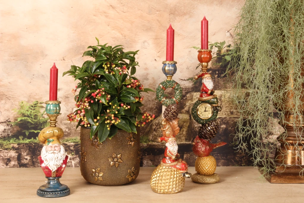 Candelabro Papá Noel - 25 cm - dorado - resina artística