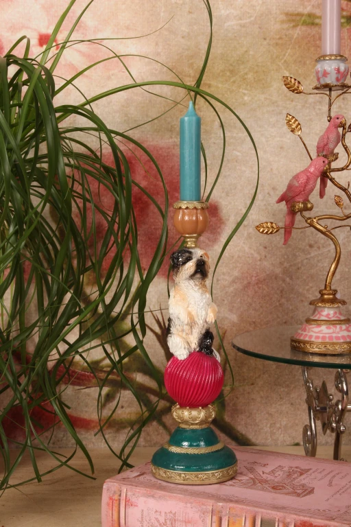 Candelabro perro - 28,5 cm - multicolor - resina artística