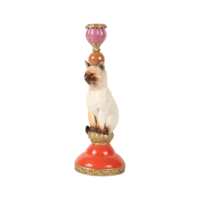 Candelabro Gato - 26 cm - multicolor - resina sintética