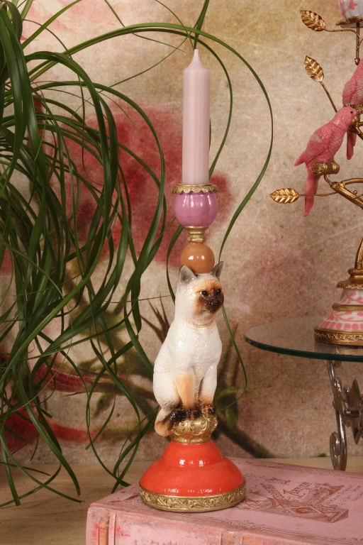Candelabro Gato - 26 cm - multicolor - resina sintética