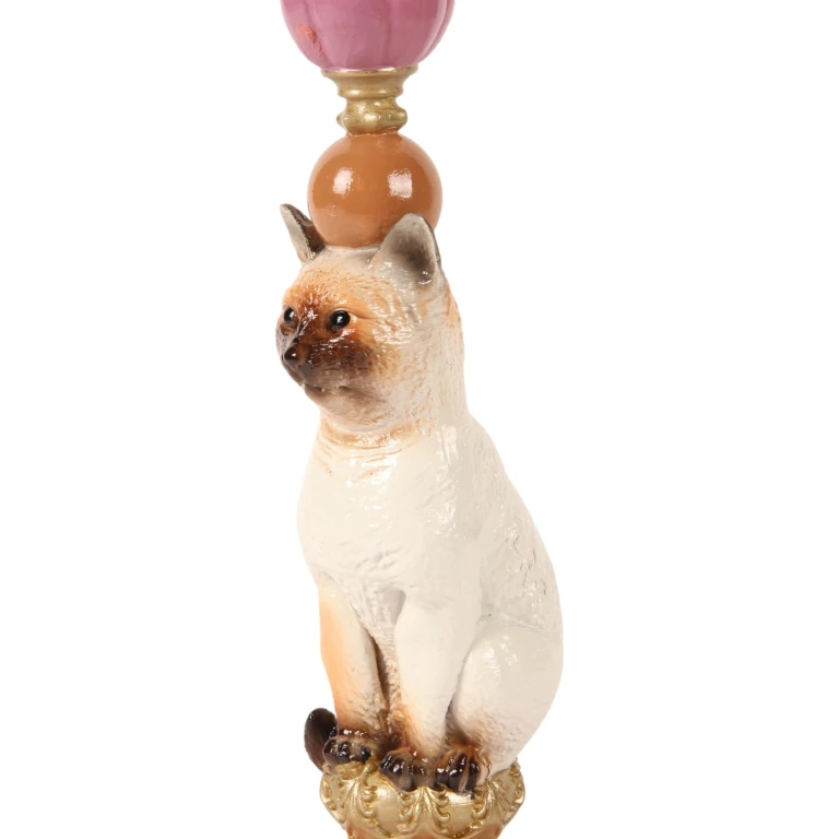 Candelabro Gato - 26 cm - multicolor - resina sintética
