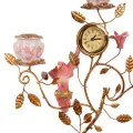 Kandelaar Papegaai met Klok 32 cm - Roze - Resin