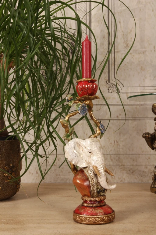 Candelabro Elefante - 31 cm - multicolor - resina artística