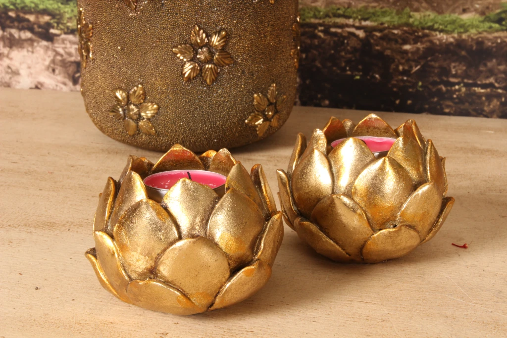 Candelabro Flor - 7,1 cm - oro - resina sintética