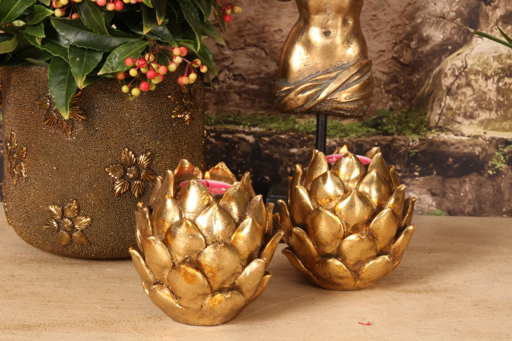 Candelabro Flor - 11 cm - dorado - resina sintética