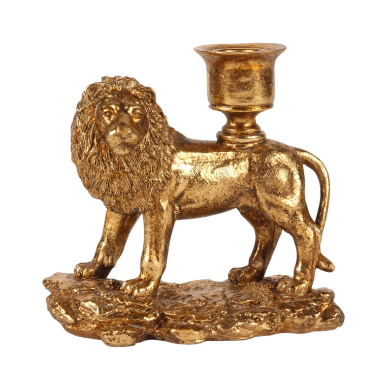 Candelabro León - 13 cm - oro - resina artística