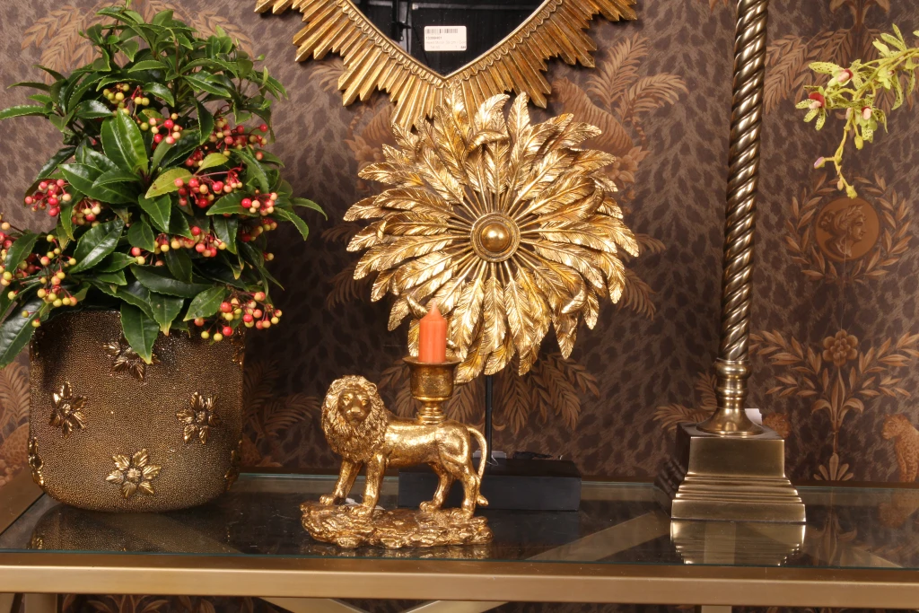 Candelabro León - 13 cm - oro - resina artística