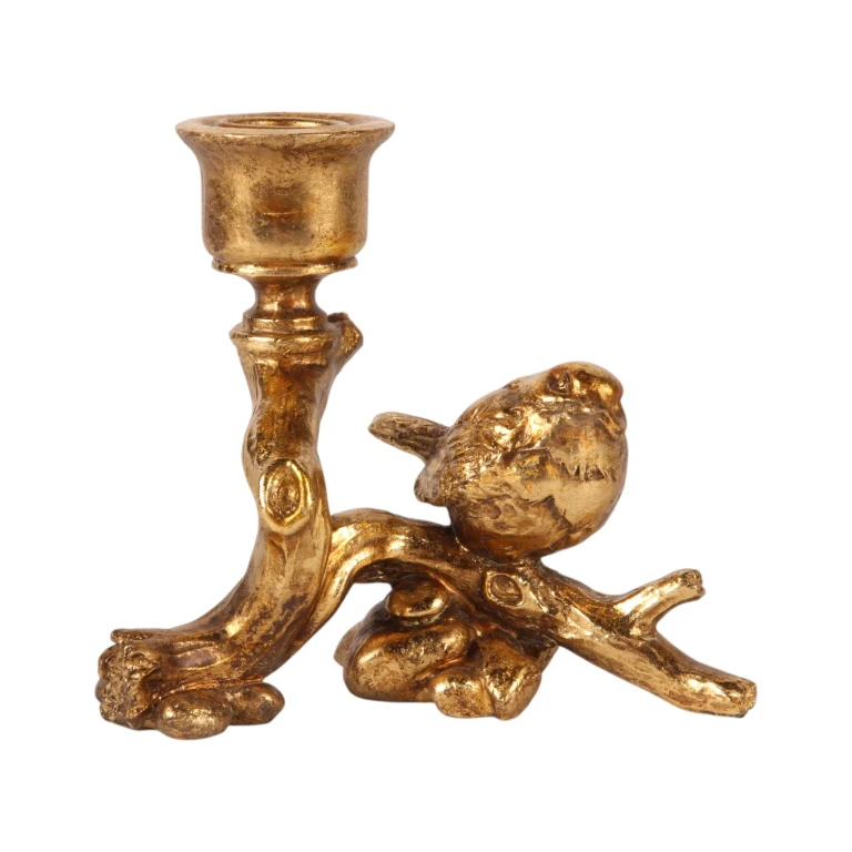 Candelabro pájaro - 12 cm - oro - resina artística