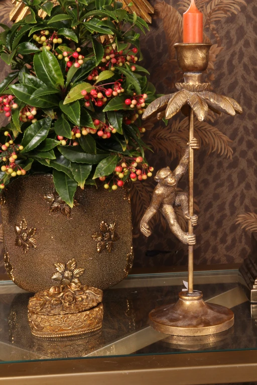 Candelabro Mono - 31 cm - dorado - resina sintética