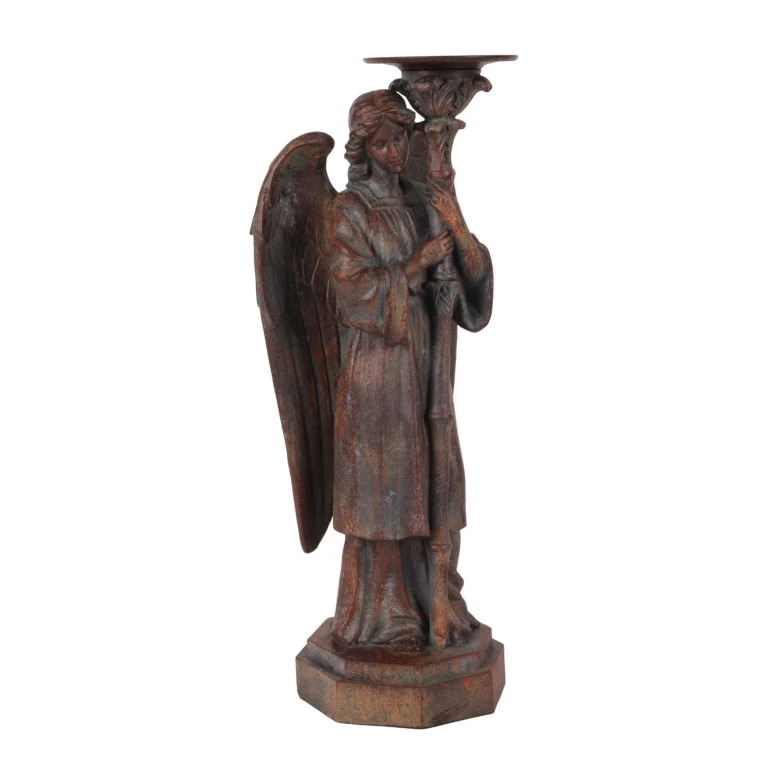 Candelabro Ángel - 40 cm - marrón antiguo - resina sintética