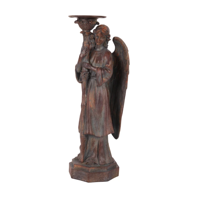 Candelabro Ángel - 40 cm - marrón antiguo - resina sintética