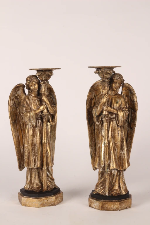 Candelabro Ángel - 40 cm - marrón antiguo - resina sintética