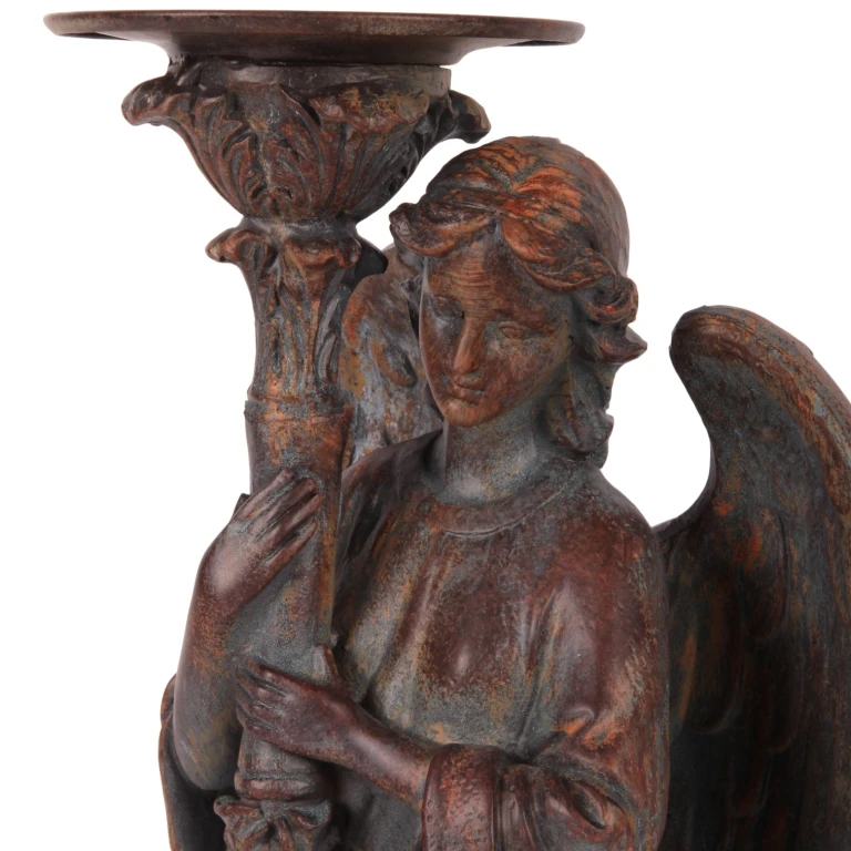 Candelabro Ángel - 40 cm - marrón antiguo - resina sintética