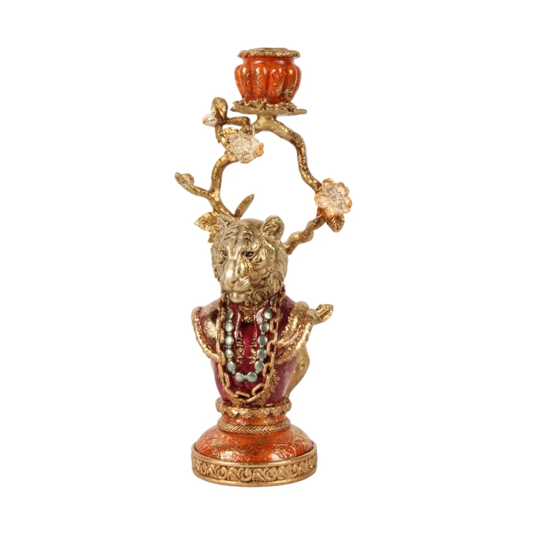 Candelabro León - 31 cm - dorado - resina artística