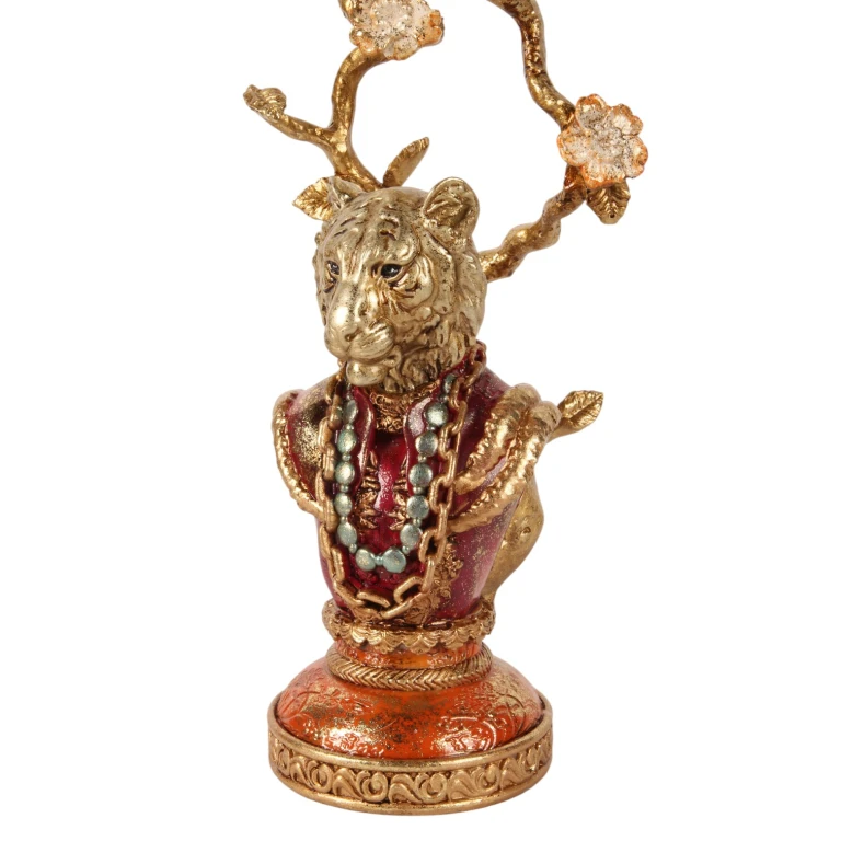 Candelabro León - 31 cm - dorado - resina artística
