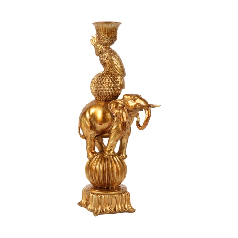 Candelabro elefante - 27 cm - dorado - resina sintética
