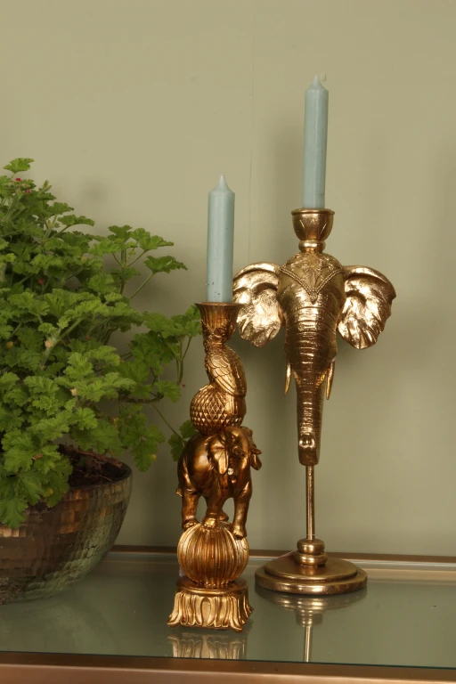 Candelabro elefante - 27 cm - dorado - resina sintética