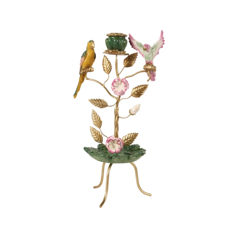 Candelabro Pájaros - 38,5 cm - verde - resina sintética