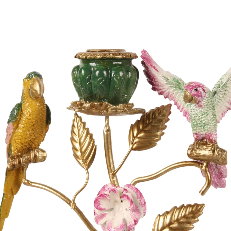 Candelabro Pájaros - 38,5 cm - verde - resina sintética